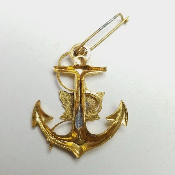 Vintage Canada Anchor and Mapel Leaf Pendant or Brooch, Gold Tone and Enamel - Picture 3 of 6